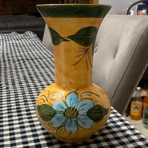 Vintage Artisan Floral Vase - Green and Yellow